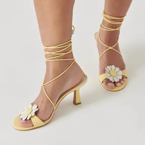 For Love & Lemons x Dolce Vita Daizy Yellow Floral Wrap Heels 9.5 - Picture 1 of 4